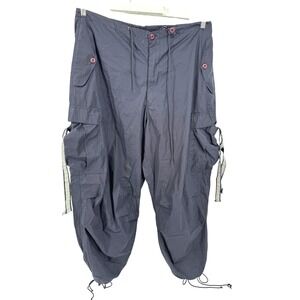 Vintage UFO Cargo Pants Y2K Men's Size 38 Blue Drawstring Rave Parachute‎ Baggy